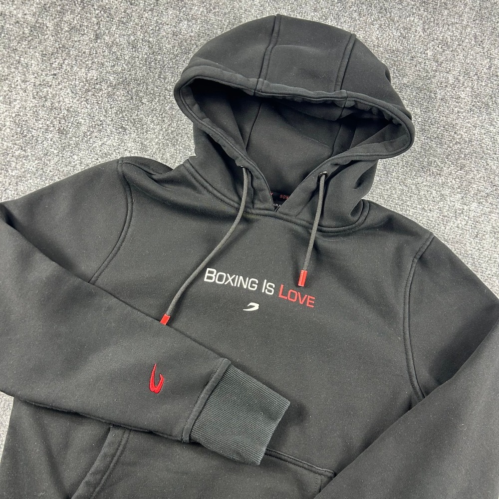 BOXRAW Hoodie Mens XS Black Boxing Is Love Graphic Pullover Sweatshirt Athletic
